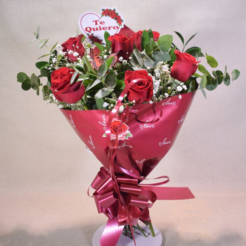 6 rosas rojas " Love  " San Valentín