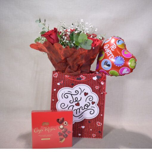 6 Rosas Rojas en Gift Bag (Te Amo) San Valentín