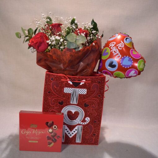 6 Rosas Rojas en Gift Bag TQM San Valentin